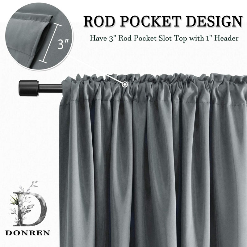DONREN Medium Gray Blackout Curtains for Bedroom - Room Darkening Thermal Insulated Rod Pocket Curtains for Kids Room(42 x 63 Inch Length,1 Pair) - Image 4